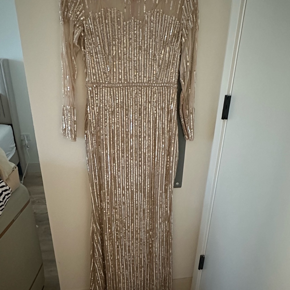 Mac Duggal Cream Sequin Off-the-Shoulder Gown